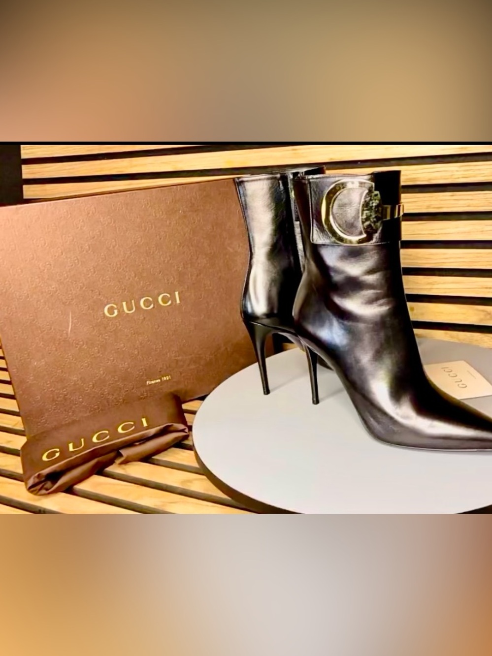 Authentic Gucci Black Leather Malaga Kid Nero Heels - Size 38+ / 8.5